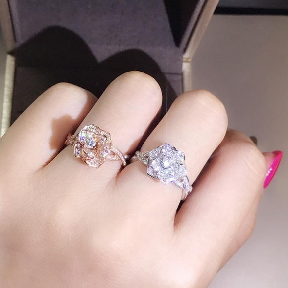 NEW 925 Sterling Silver Diamond Rose Ring - Picture 5 of 6